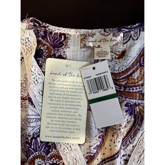 Band of the Free Blouse Women’s L Cream Purple Paisley Boho Top Festival-Ready - Picture 6 of 12